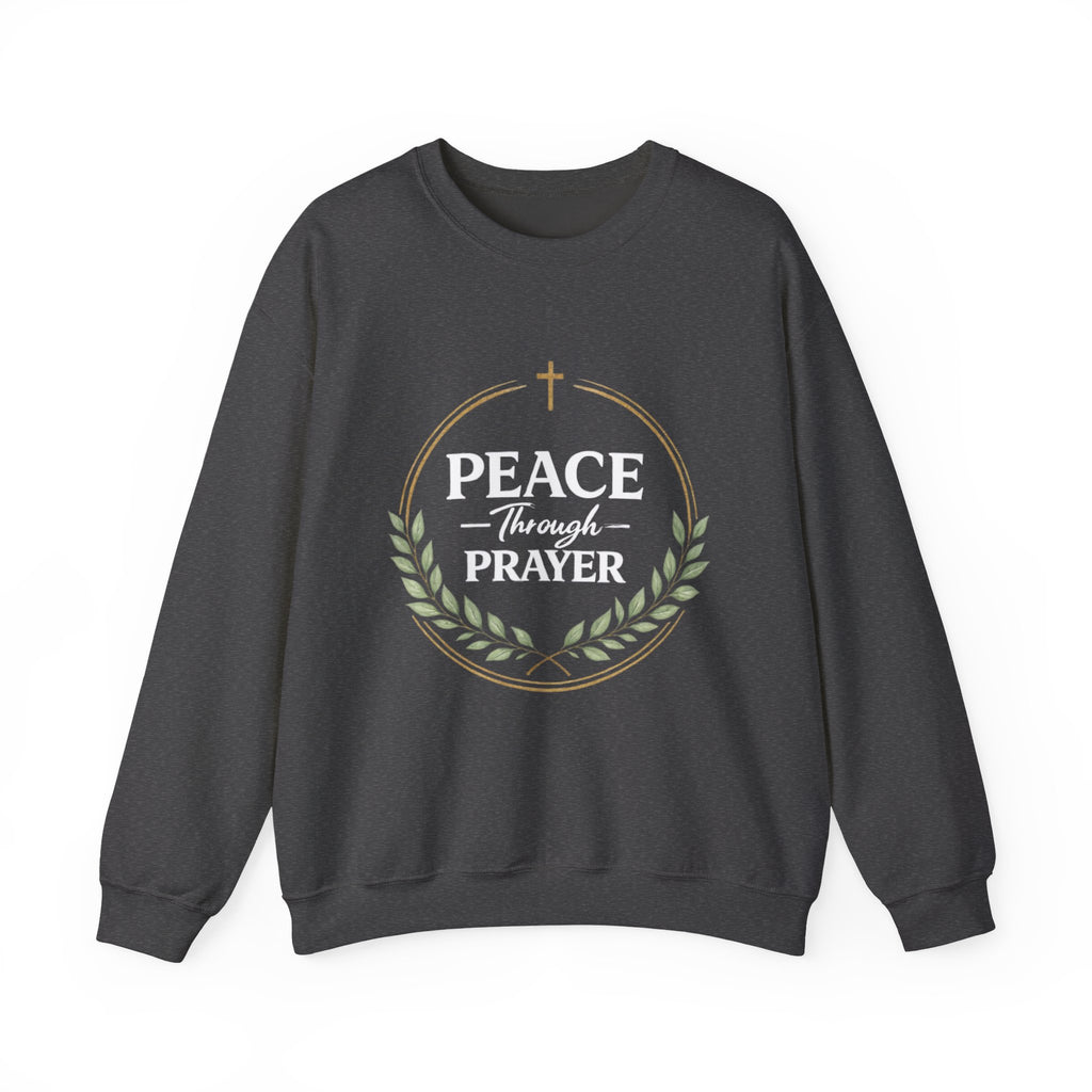 Womens Peace Through Prayer Crewneck Sweatshirt — Christian Faith Graphic Sweatshirt