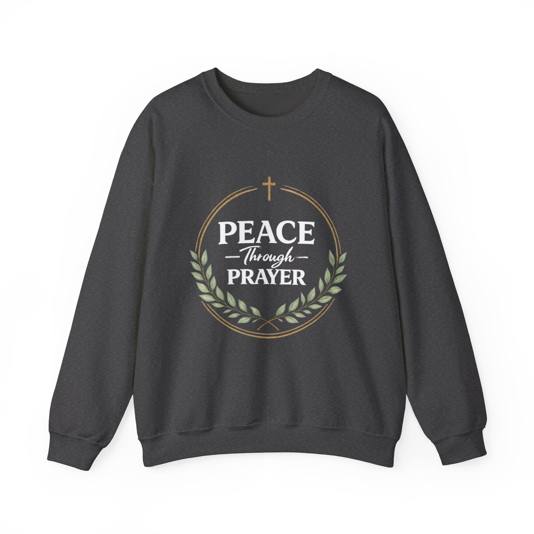 Womens Peace Through Prayer Crewneck Sweatshirt — Christian Faith Graphic Sweatshirt