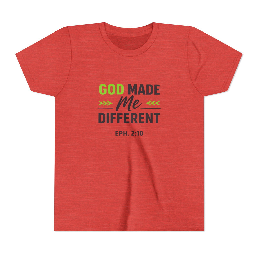 Boys Youth Tee - "God Made Me Different" Christian Faith Kids Shirt (Eph. 2:10)