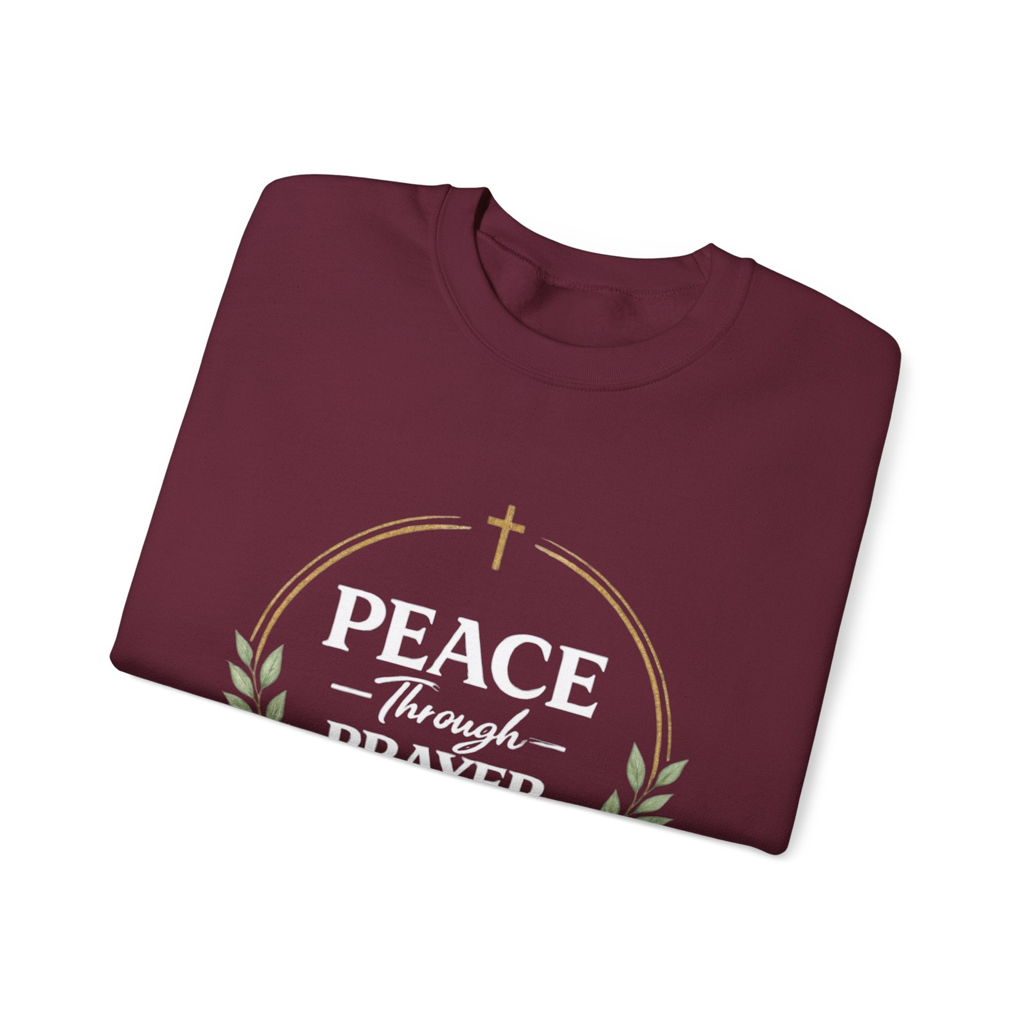 Womens Peace Through Prayer Crewneck Sweatshirt — Christian Faith Graphic Sweatshirt
