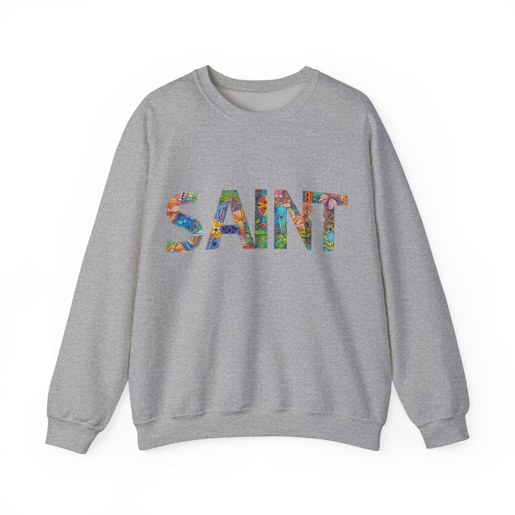 Womens Crewneck Sweatshirt  'SAINT' Colorful Floral Lettering
