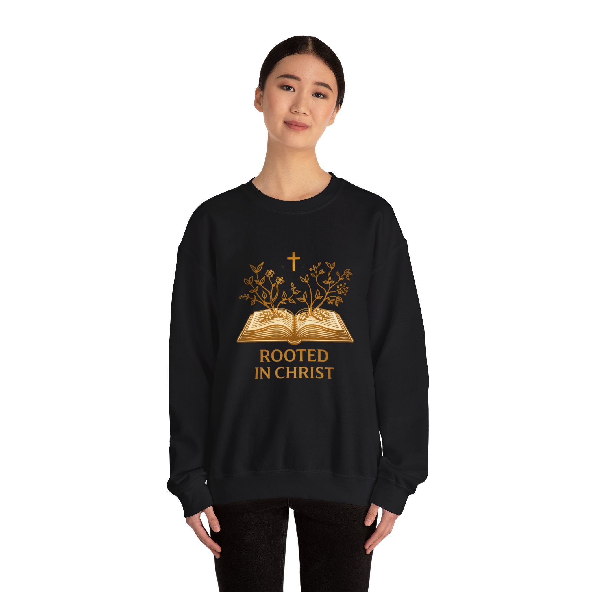 Womens Rooted in Christ Sweatshirt — Christian Faith Bible Graphic Crewneck