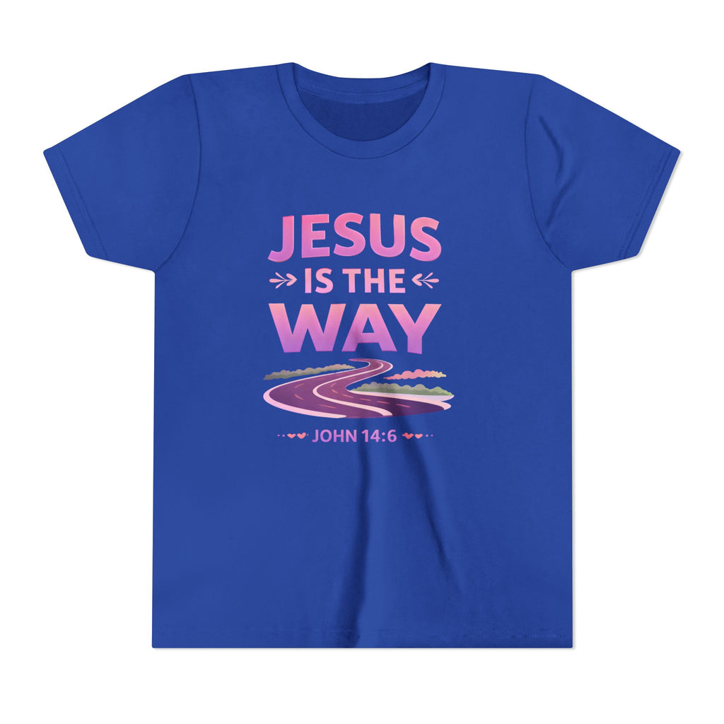 Girls Youth Tee — "Jesus Is The Way" Christian Kids T-Shirt (John 14:6)