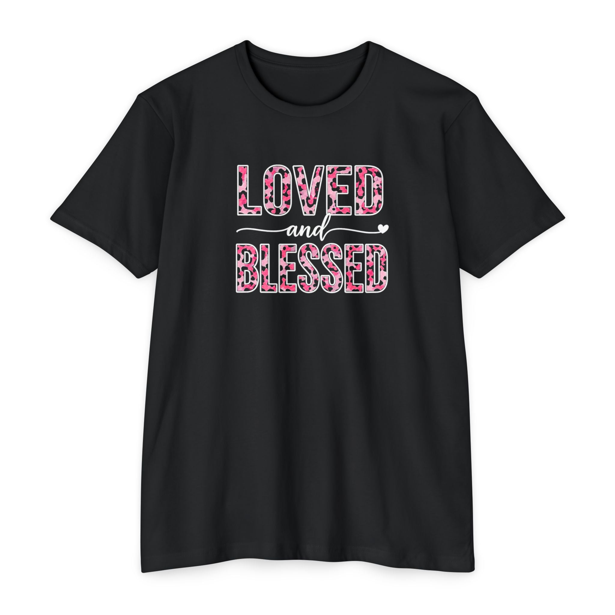 Womens Loved & Blessed floral script T-shirt | rose wreath design