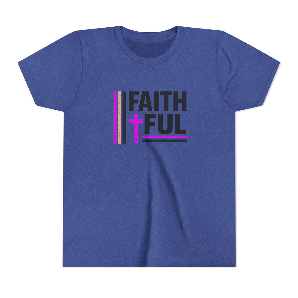 Girls Faithful Youth Tee — Kids Christian Cross T-Shirt (Pink & Black)