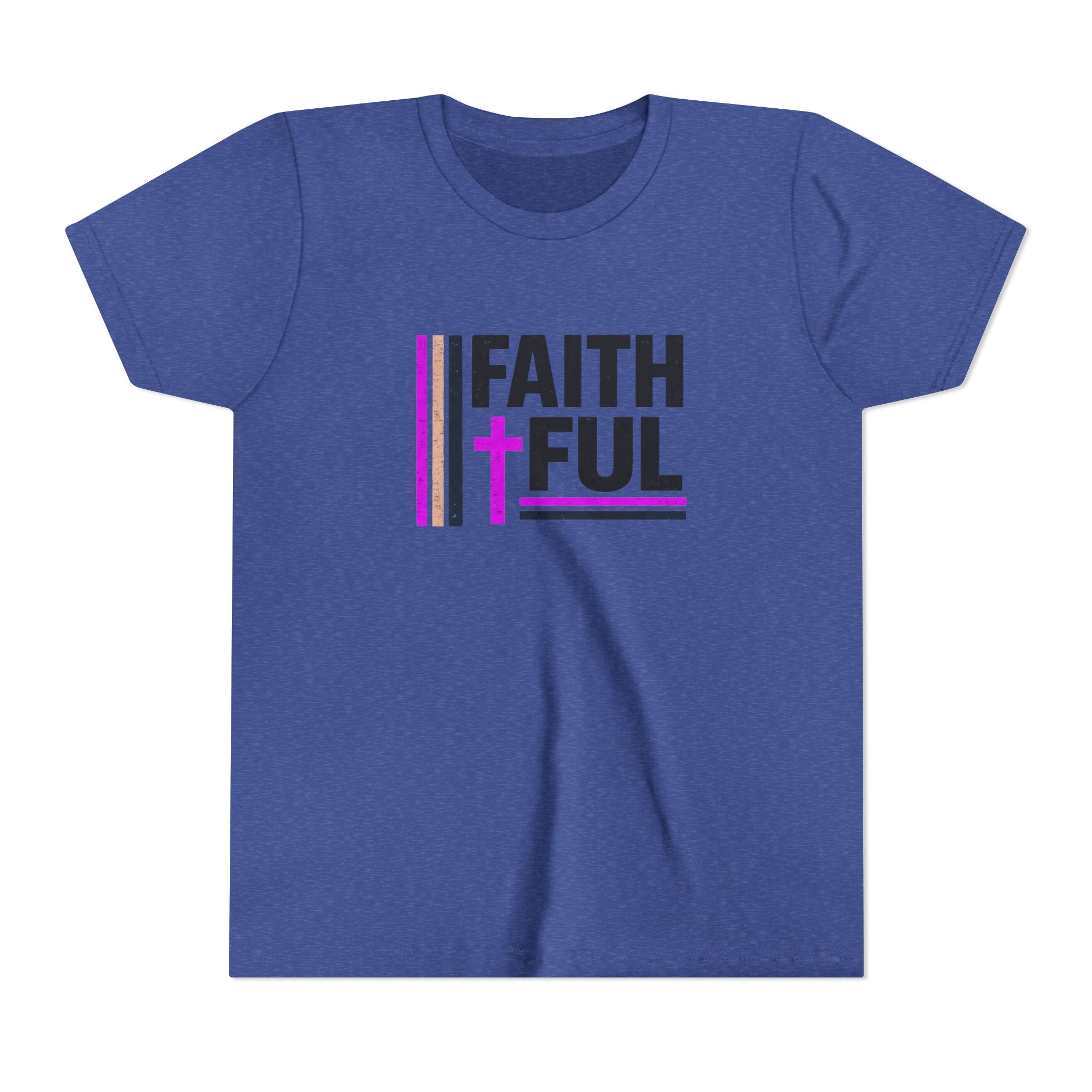 Girls Faithful Youth Tee — Kids Christian Cross T-Shirt (Pink & Black)