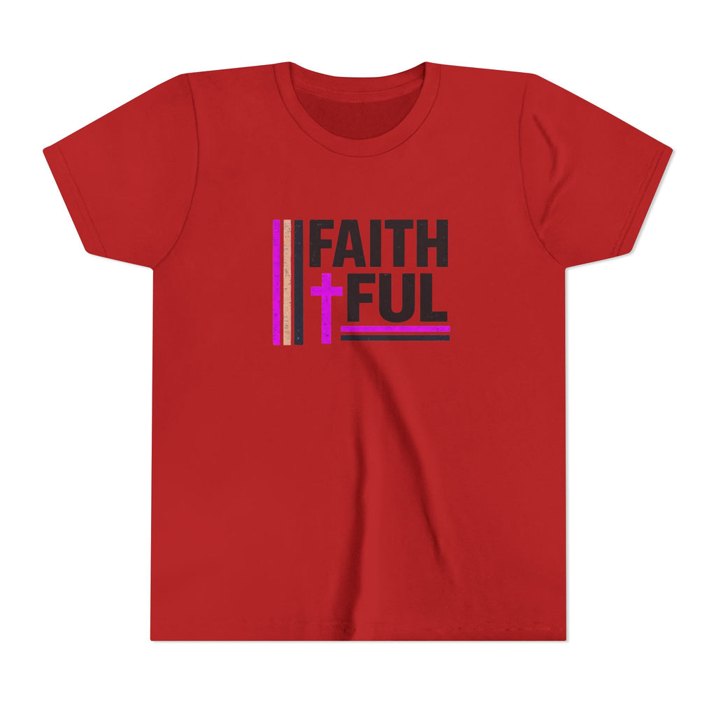 Girls Faithful Youth Tee — Kids Christian Cross T-Shirt (Pink & Black)