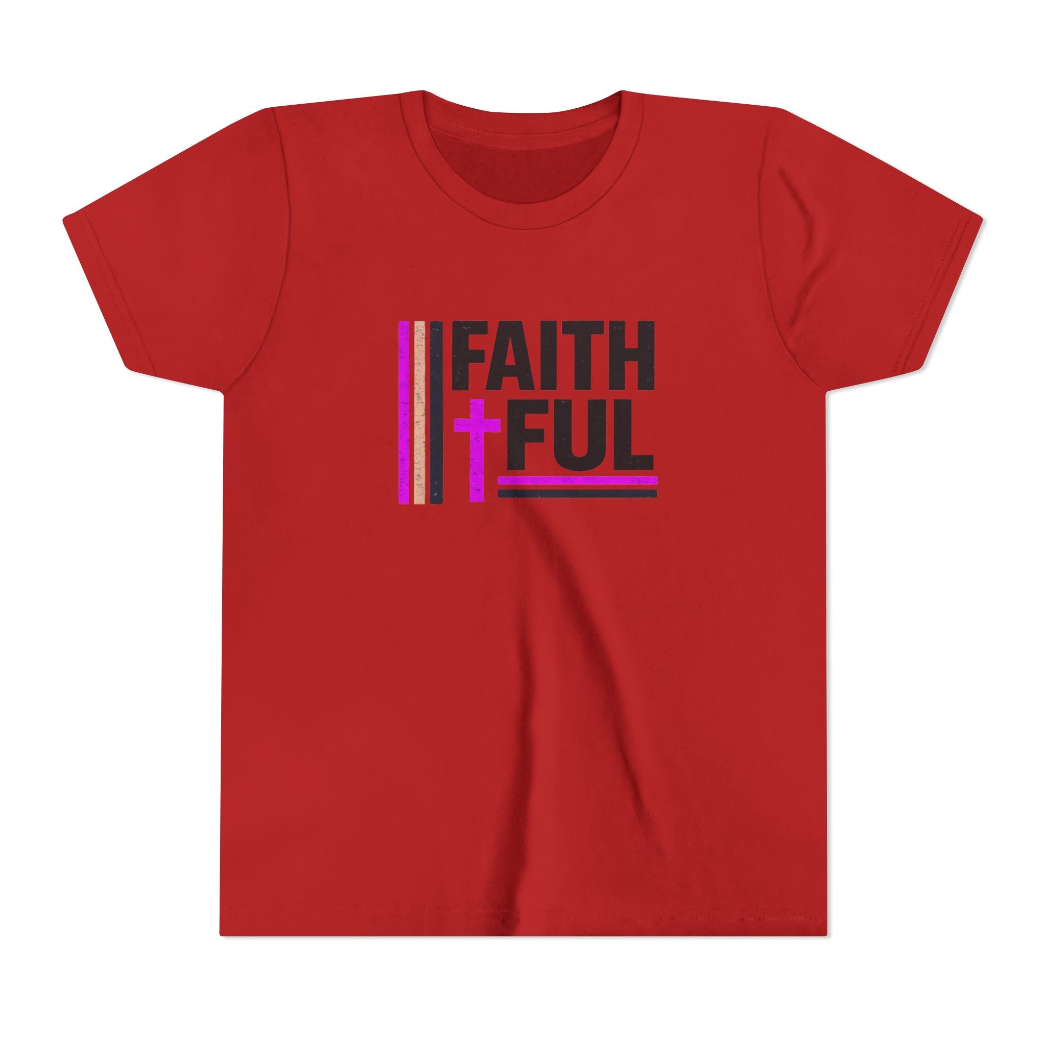 Girls Faithful Youth Tee — Kids Christian Cross T-Shirt (Pink & Black)
