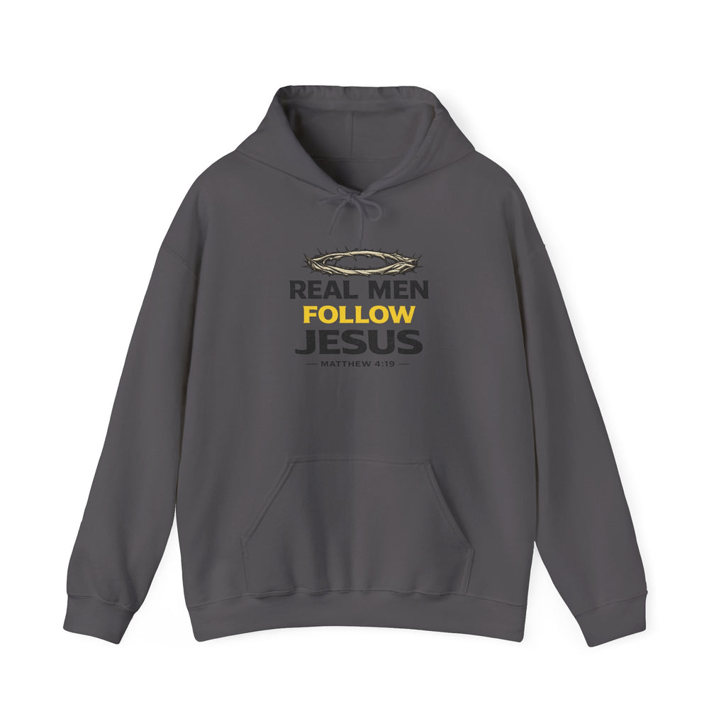 Real Men Follow Jesus Hoodie — Christian Faith Sweatshirt (Matthew 4:19)