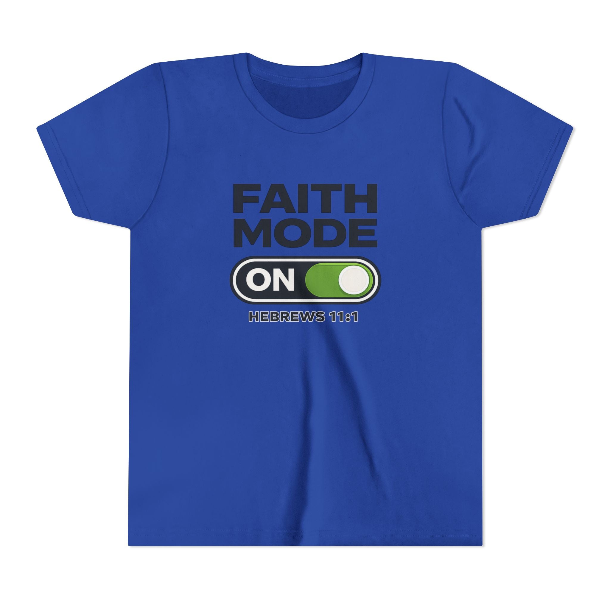 Youth Tee – "Faith Mode On" Christian Kids Shirt (Hebrews 11:1)