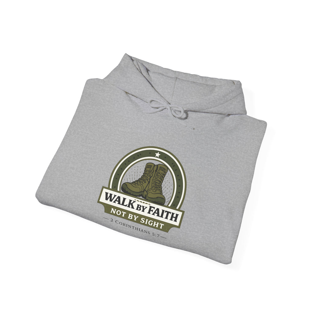 Mens Faith Hooded Sweatshirt — "Walk by Faith, Not by Sight" Christian Hoodie