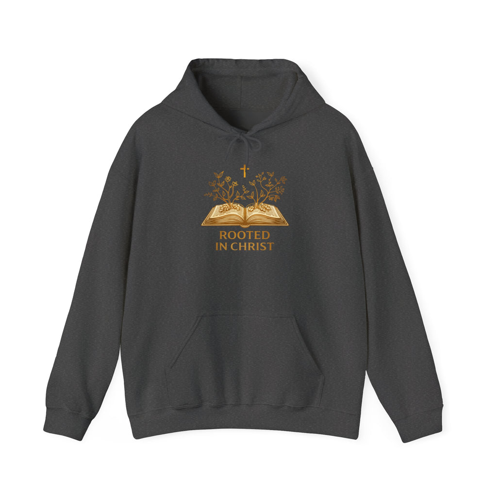 Womens Rooted in Christ Hoodie — Christian Faith Bible Cross Pullover