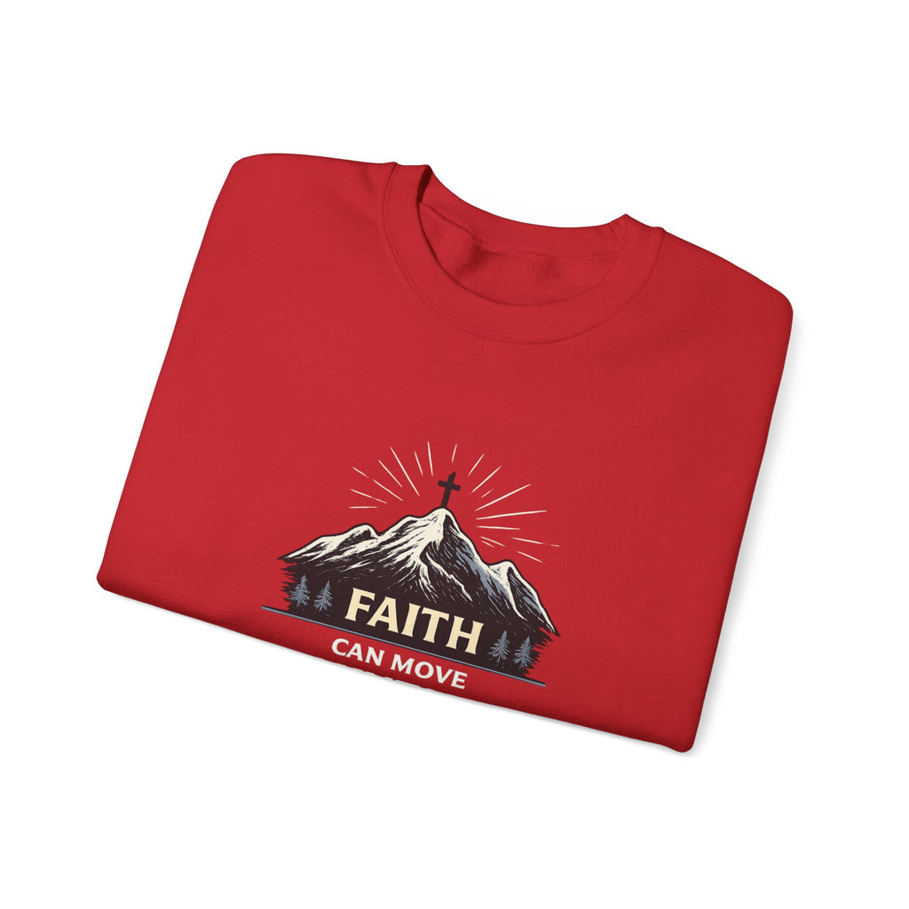 Womens Faith Can Move Mountains Crewneck Sweatshirt – Christian Inspirational Pullover