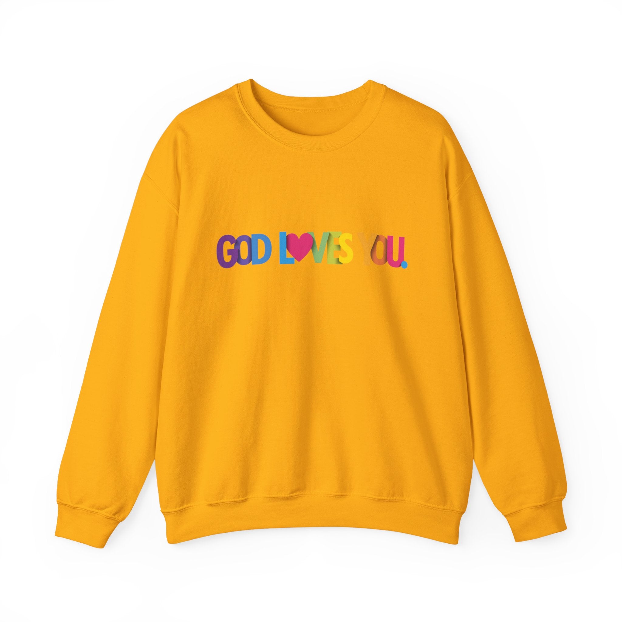 God Loves You Crewneck Sweatshirt — Rainbow Faith Graphic