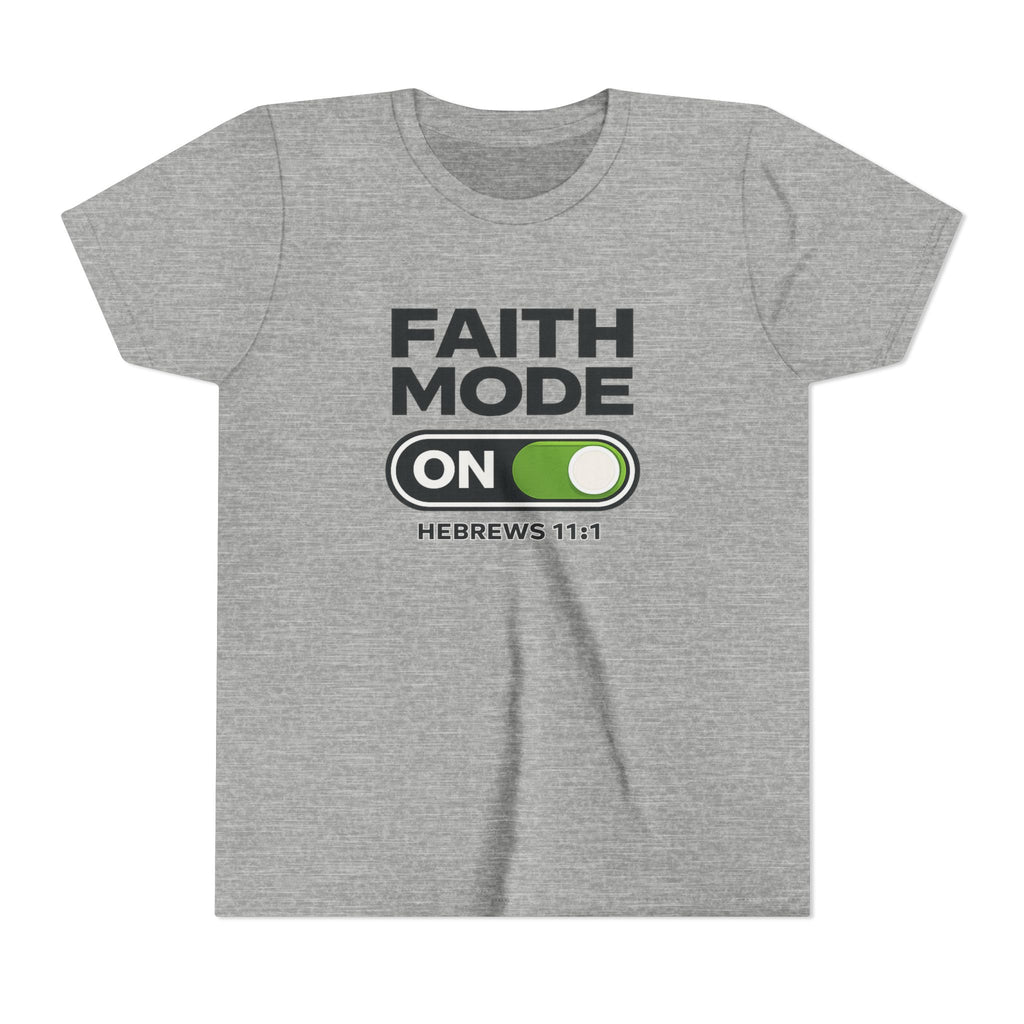 Youth Tee – "Faith Mode On" Christian Kids Shirt (Hebrews 11:1)