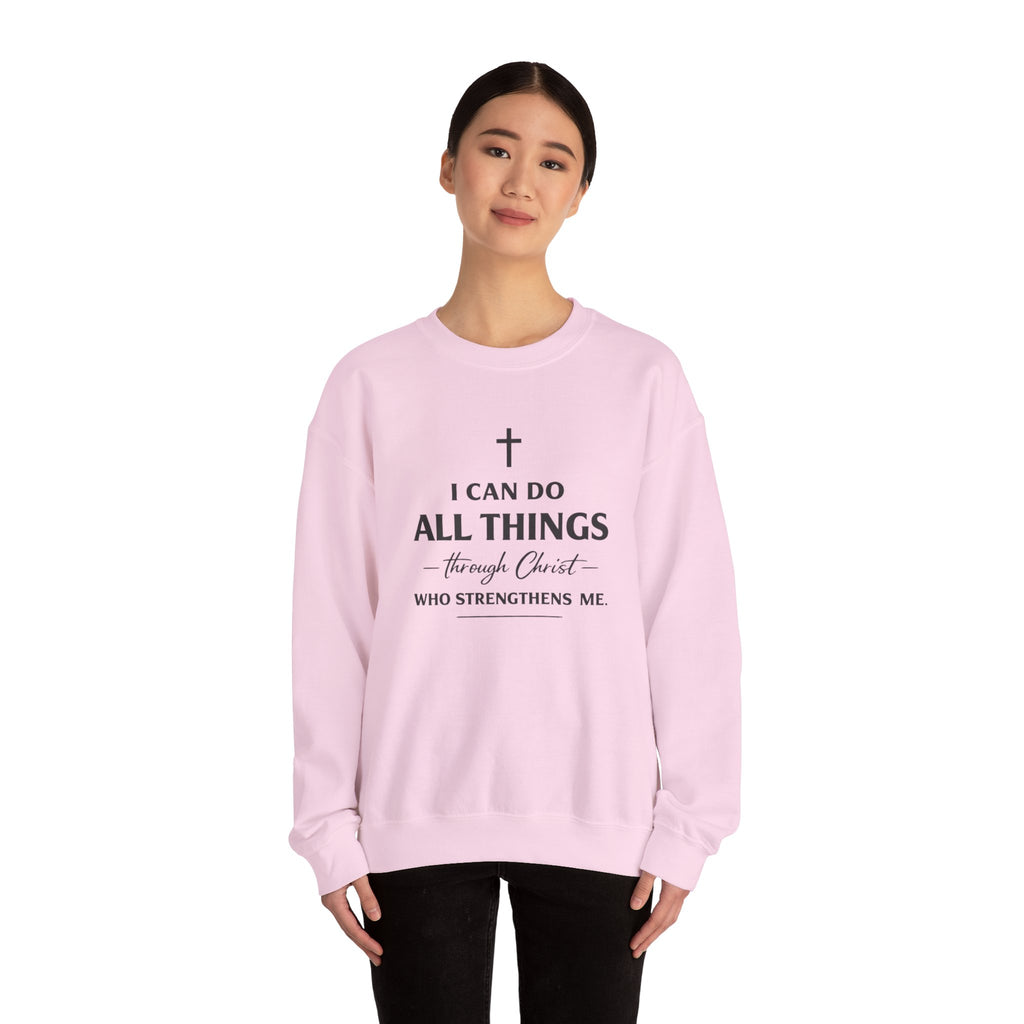 Womens Christian Crewneck Sweatshirt - "I Can Do All Things Through Christ" Inspirational Faith Pullover