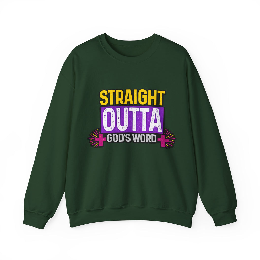 Womens Crewneck Sweatshirt — "Straight Outta God's Word" Christian Gospel Pullover