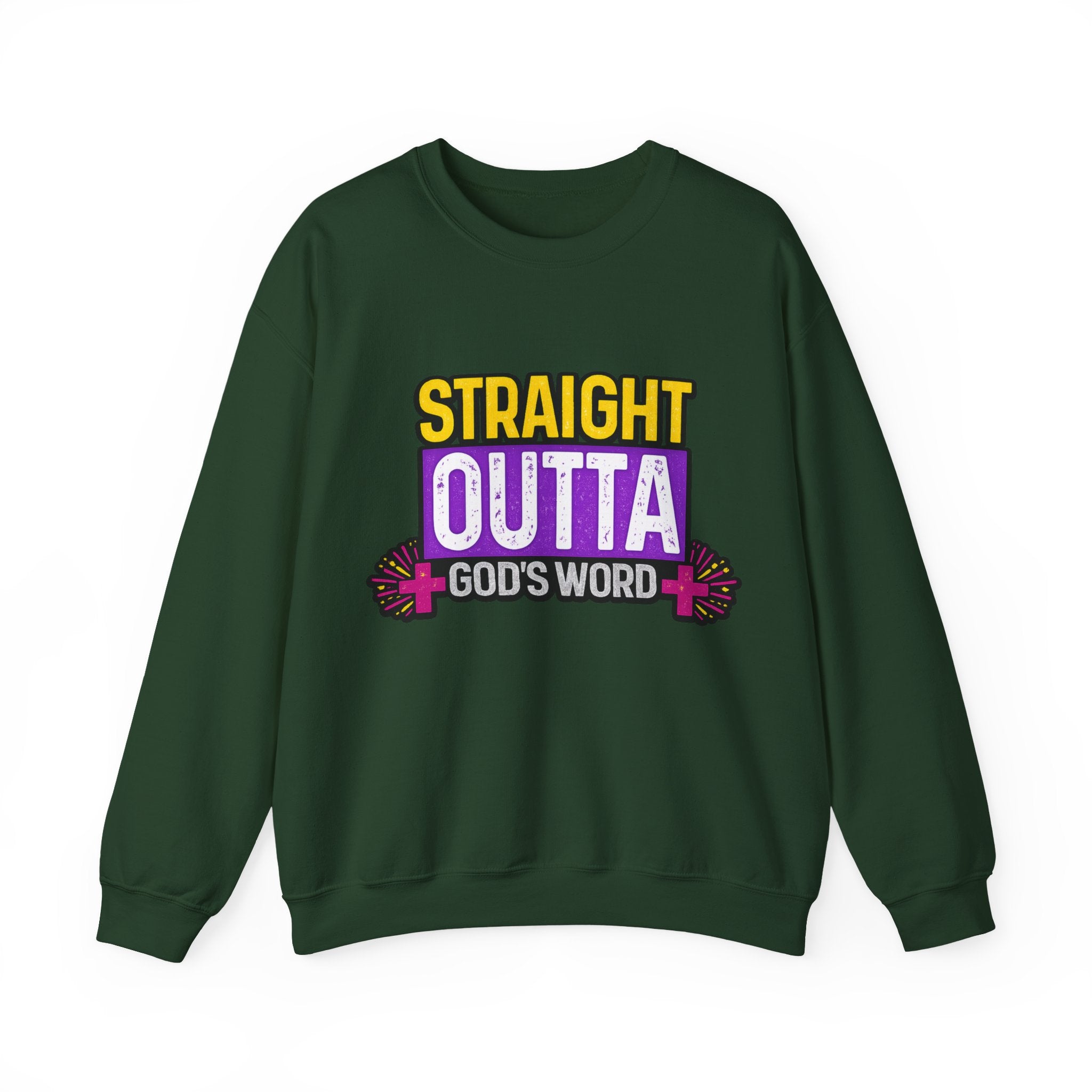 Womens Crewneck Sweatshirt — "Straight Outta God's Word" Christian Gospel Pullover
