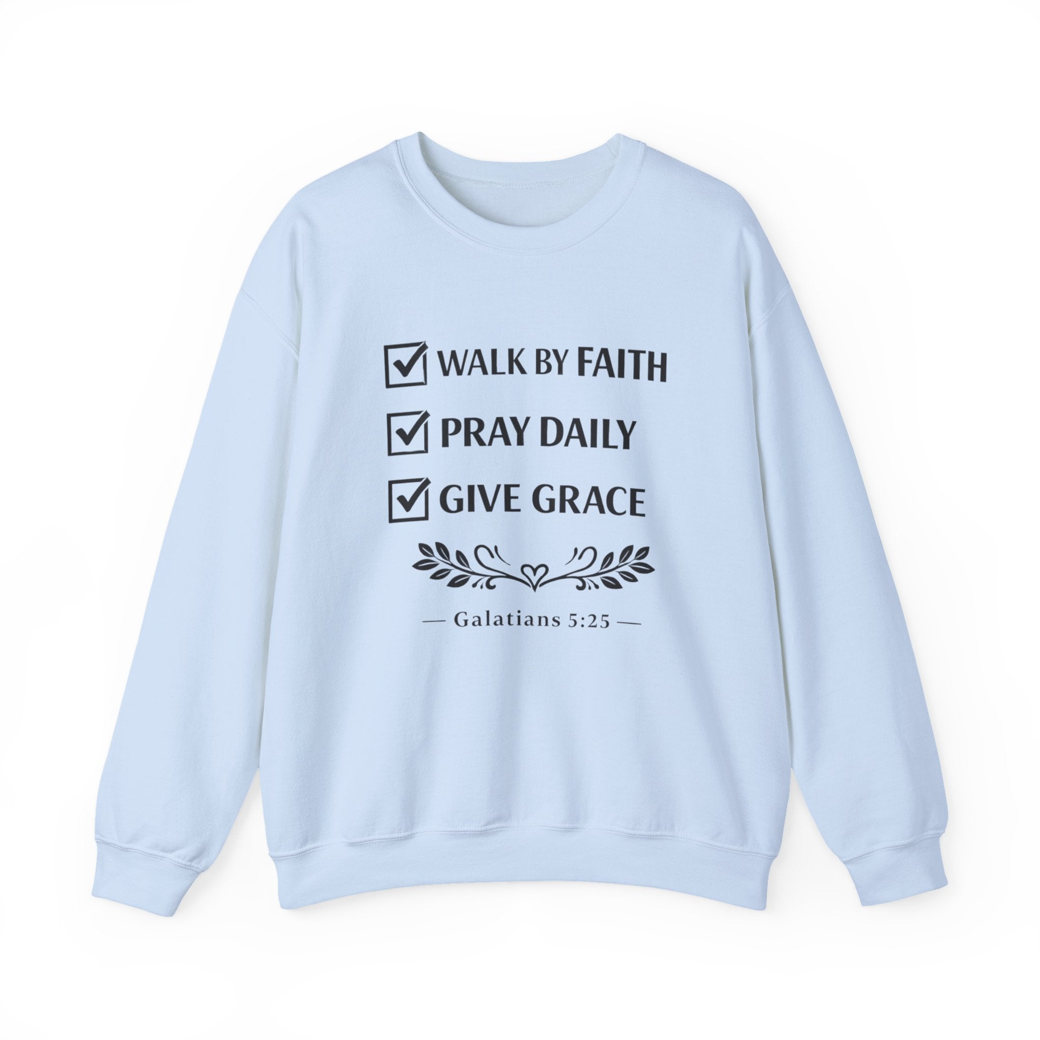 Women Faith Checklist Crewneck Sweatshirt — "Walk by Faith, Pray Daily, Give Grace"