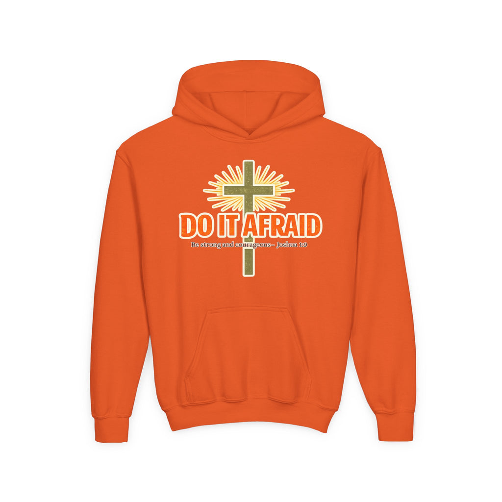 Youth Hoodie - "Do It Afraid" Inspirational Christian Cross Sweatshirt (Joshua 1:9)