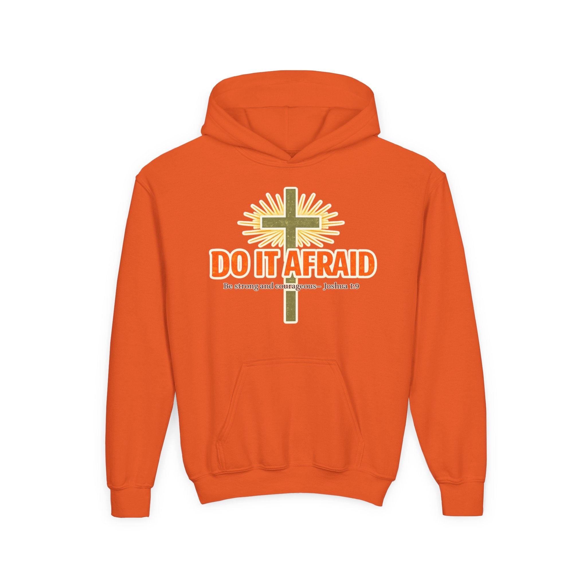 Youth Hoodie - "Do It Afraid" Inspirational Christian Cross Sweatshirt (Joshua 1:9)
