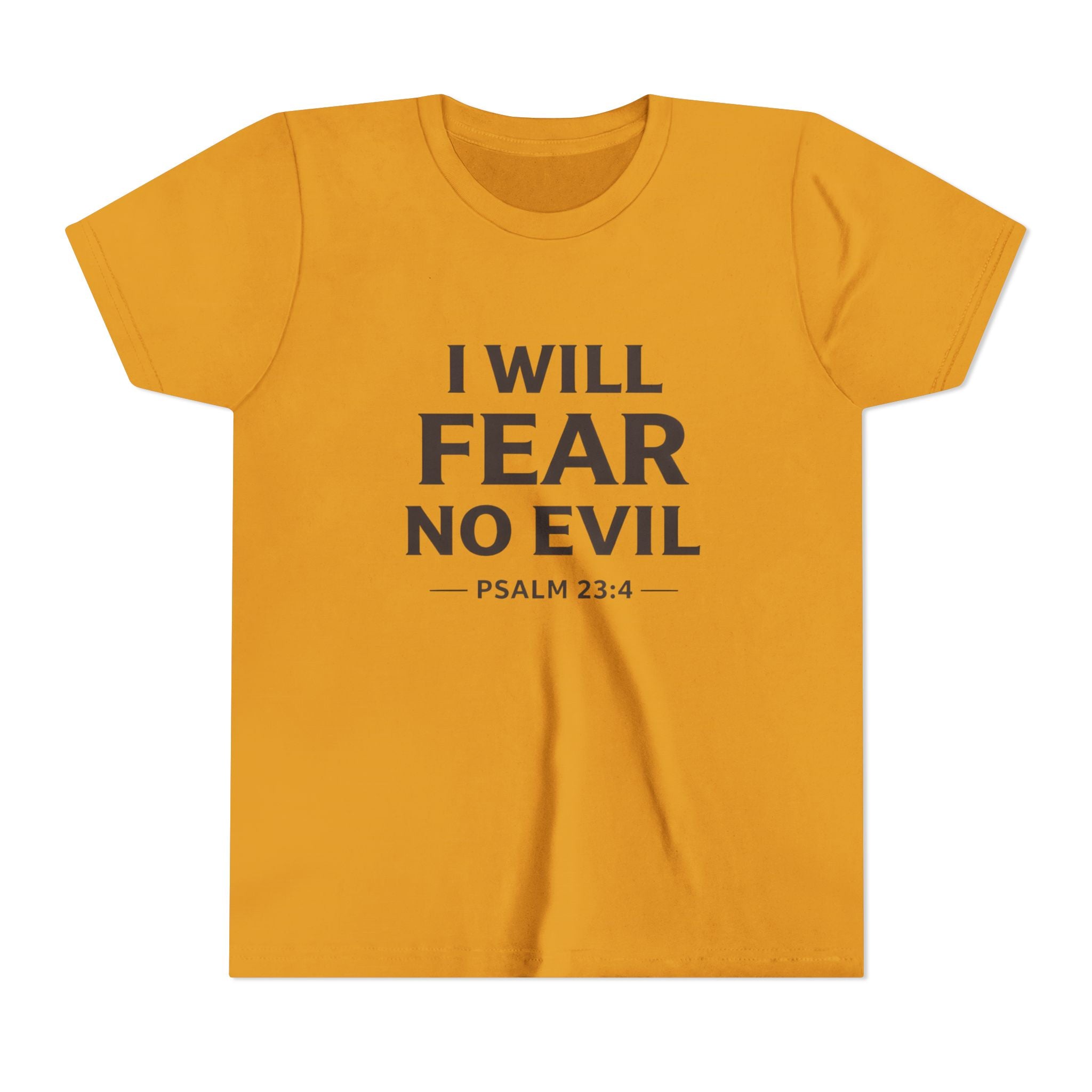 Boys Youth Tee – “I Will Fear No Evil” Psalm 23:4 Christian Faith Shirt