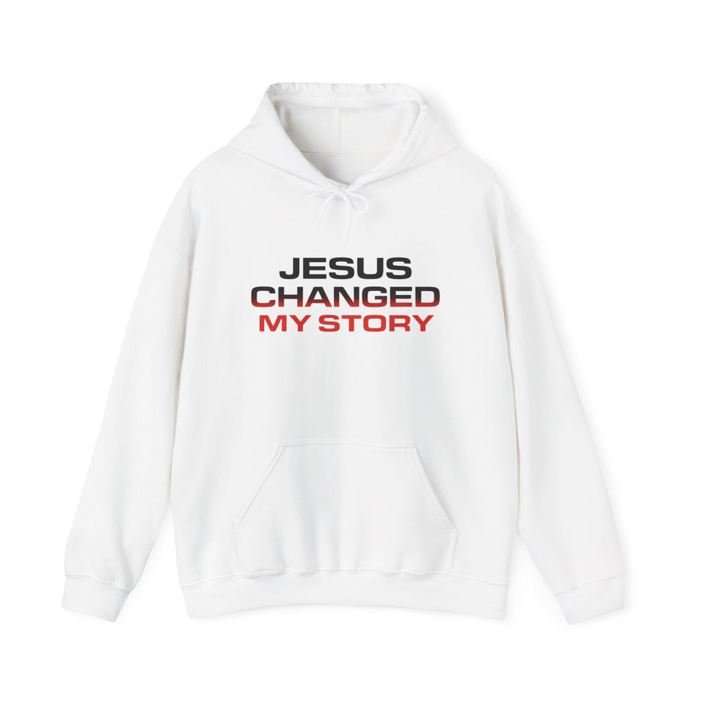 Mens Jesus Changed My Story Hoodie — Christian Faith Inspirational Pullover