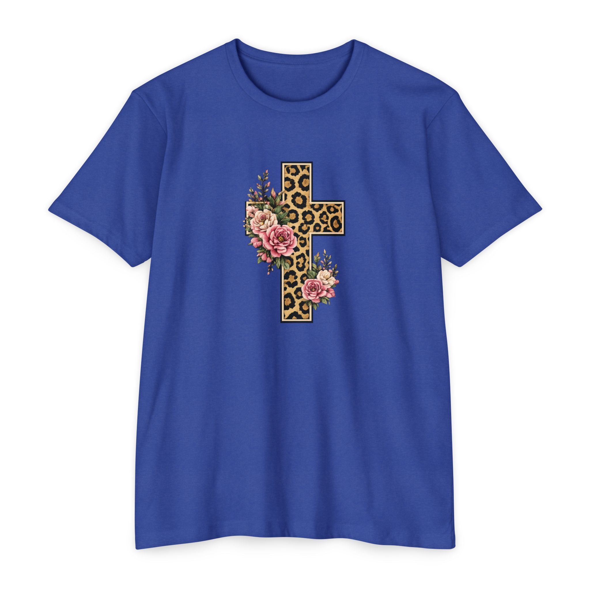 Womens Floral/ Leopard Cross T-Shirt Graphic Tee
