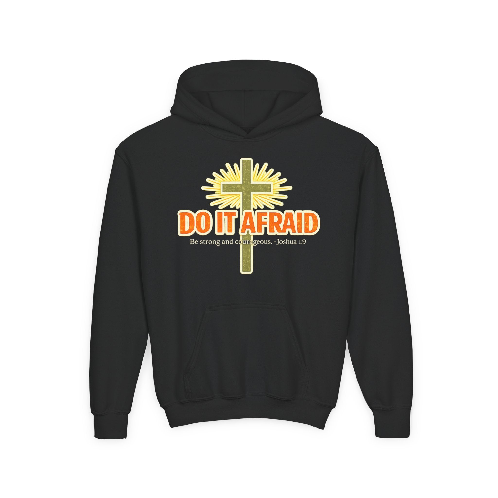 Youth Hoodie - "Do It Afraid" Inspirational Christian Cross Sweatshirt (Joshua 1:9)