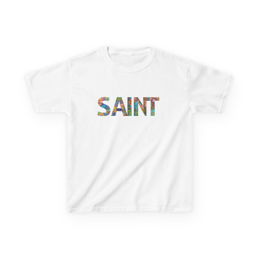 Boys Saint Kids T‑Shirt — Colorful Patterned Lettering Tee for Children