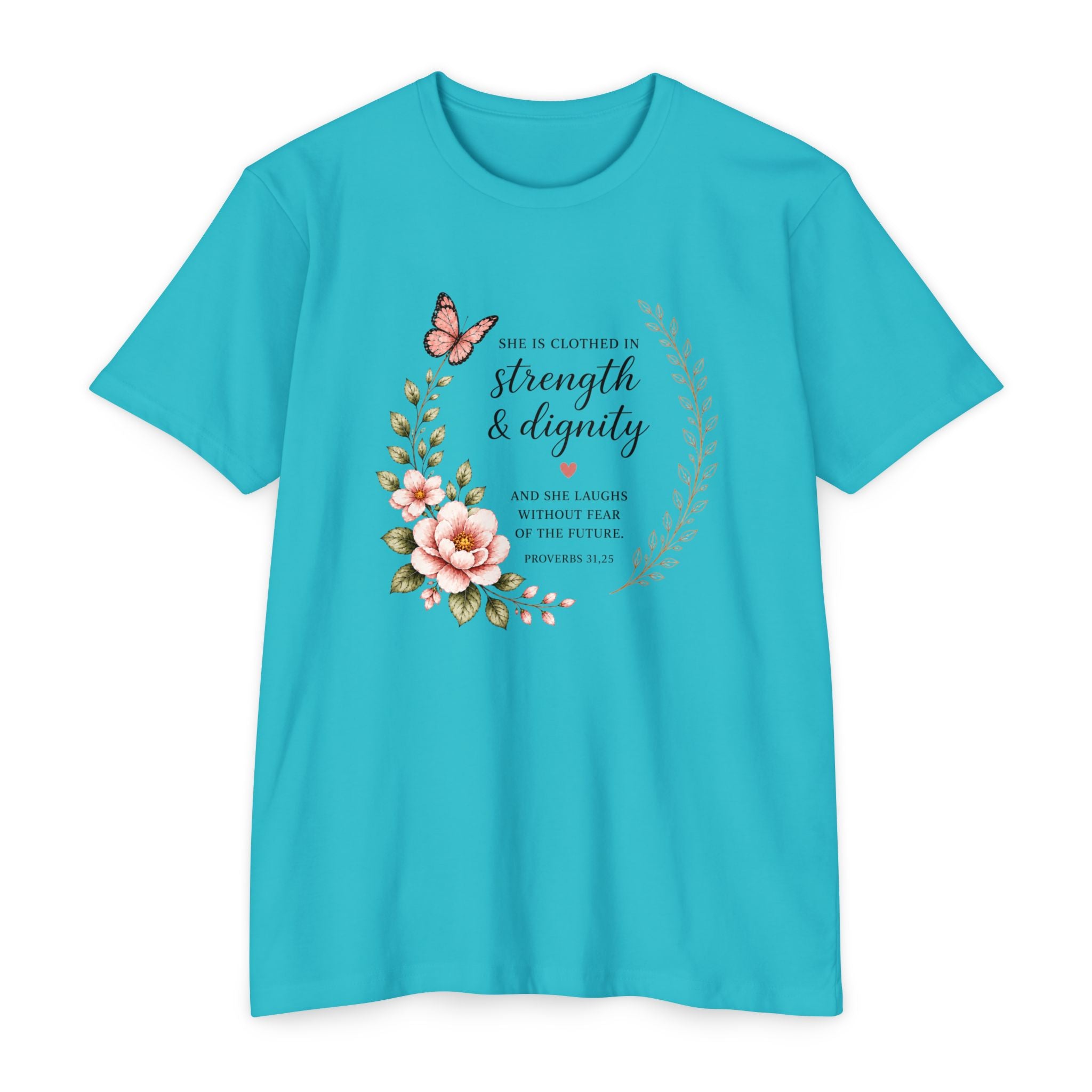 Womens Strength and Dignity Scripture Shirt | Floral Bible Verse Tee