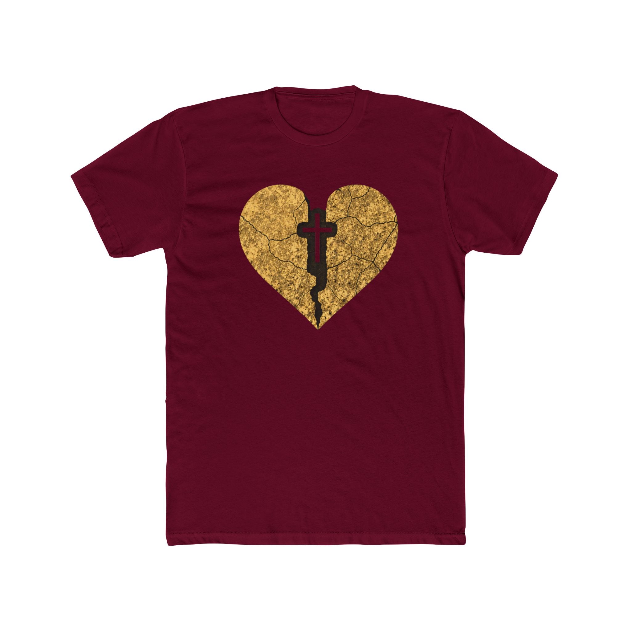 Cracked Gold Heart with Cross T-Shirt | Christian Faith Tee