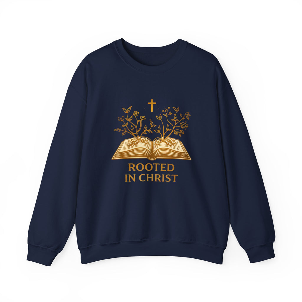 Womens Rooted in Christ Sweatshirt — Christian Faith Bible Graphic Crewneck