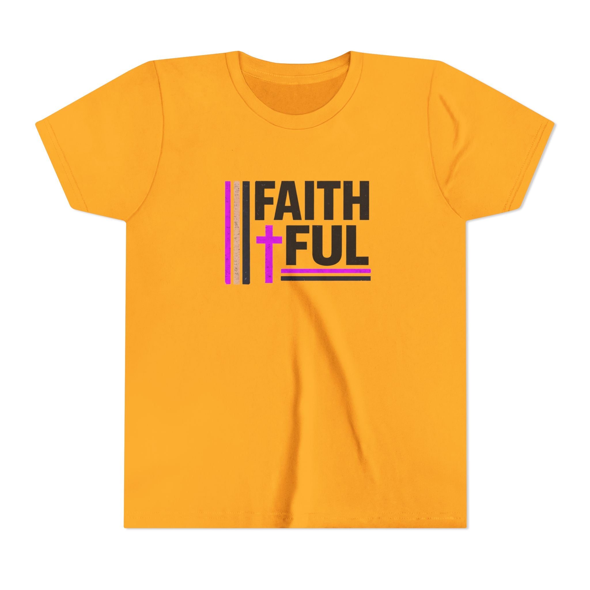 Girls Faithful Youth Tee — Kids Christian Cross T-Shirt (Pink & Black)