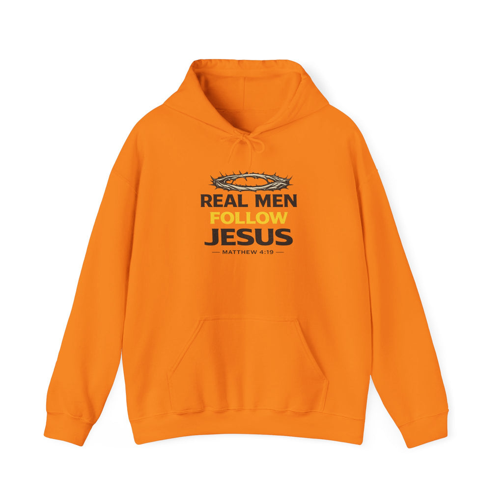 Real Men Follow Jesus Hoodie — Christian Faith Sweatshirt (Matthew 4:19)