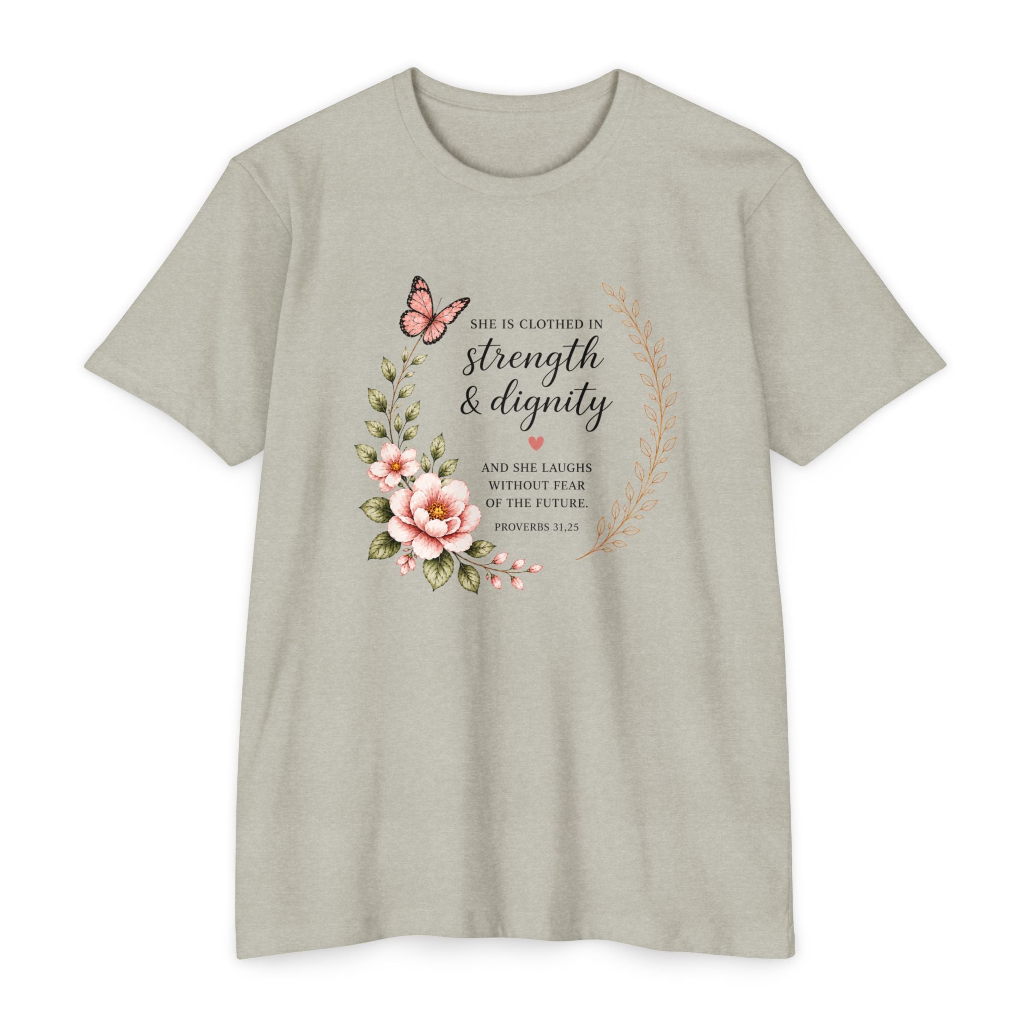 Womens Strength and Dignity Scripture Shirt | Floral Bible Verse Tee
