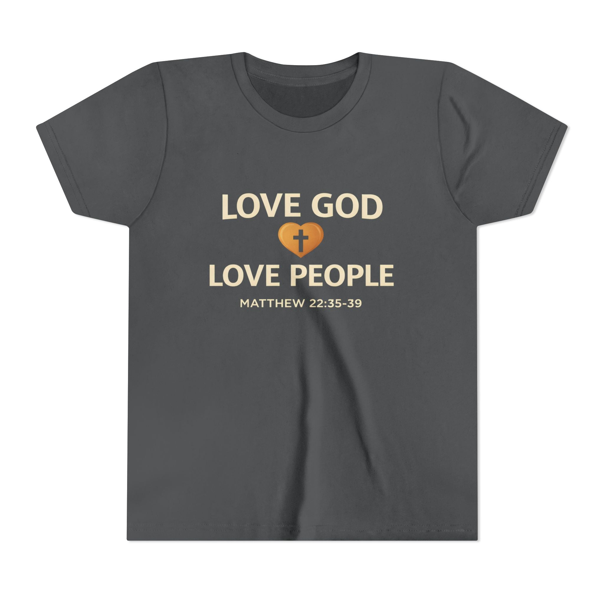 Girls Youth Tee — "Love God Love People" Bible Verse Matthew 22:37-39 Christian Kids Shirt