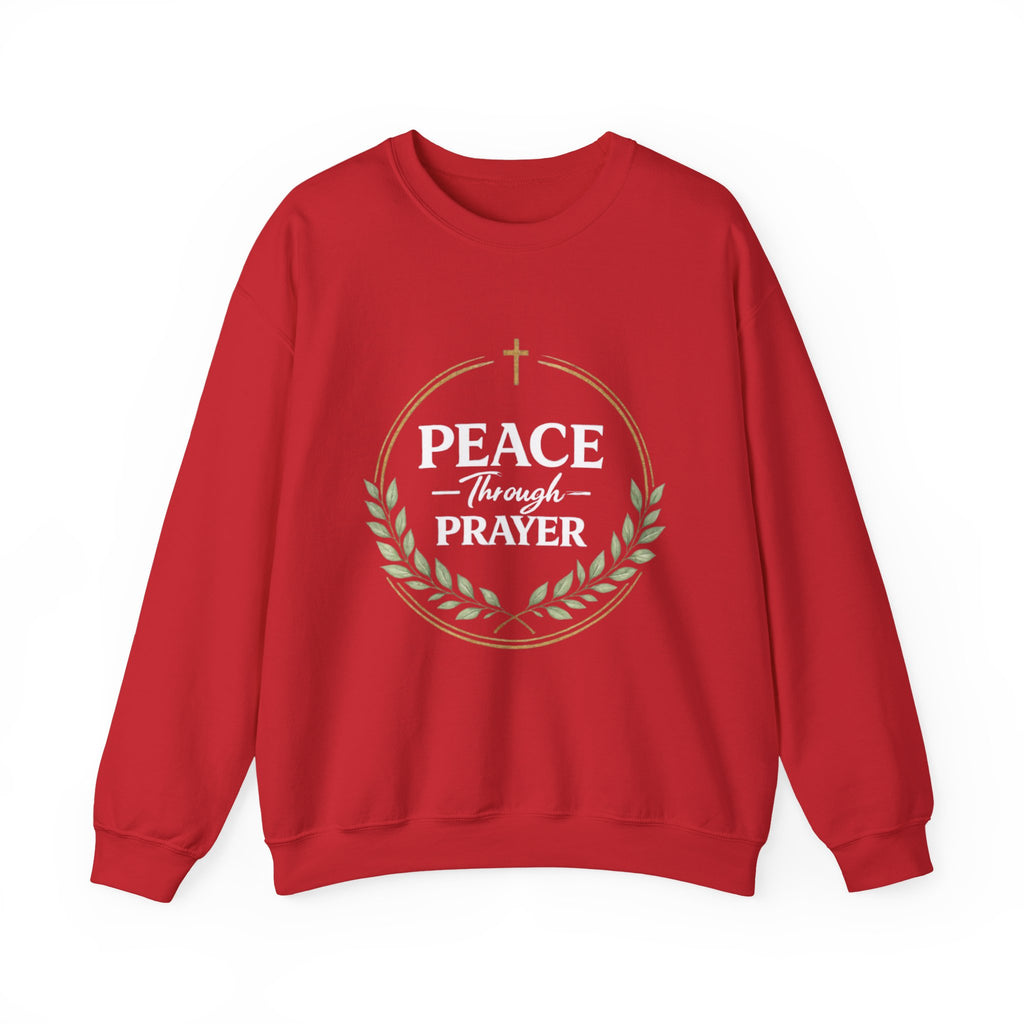 Womens Peace Through Prayer Crewneck Sweatshirt — Christian Faith Graphic Sweatshirt