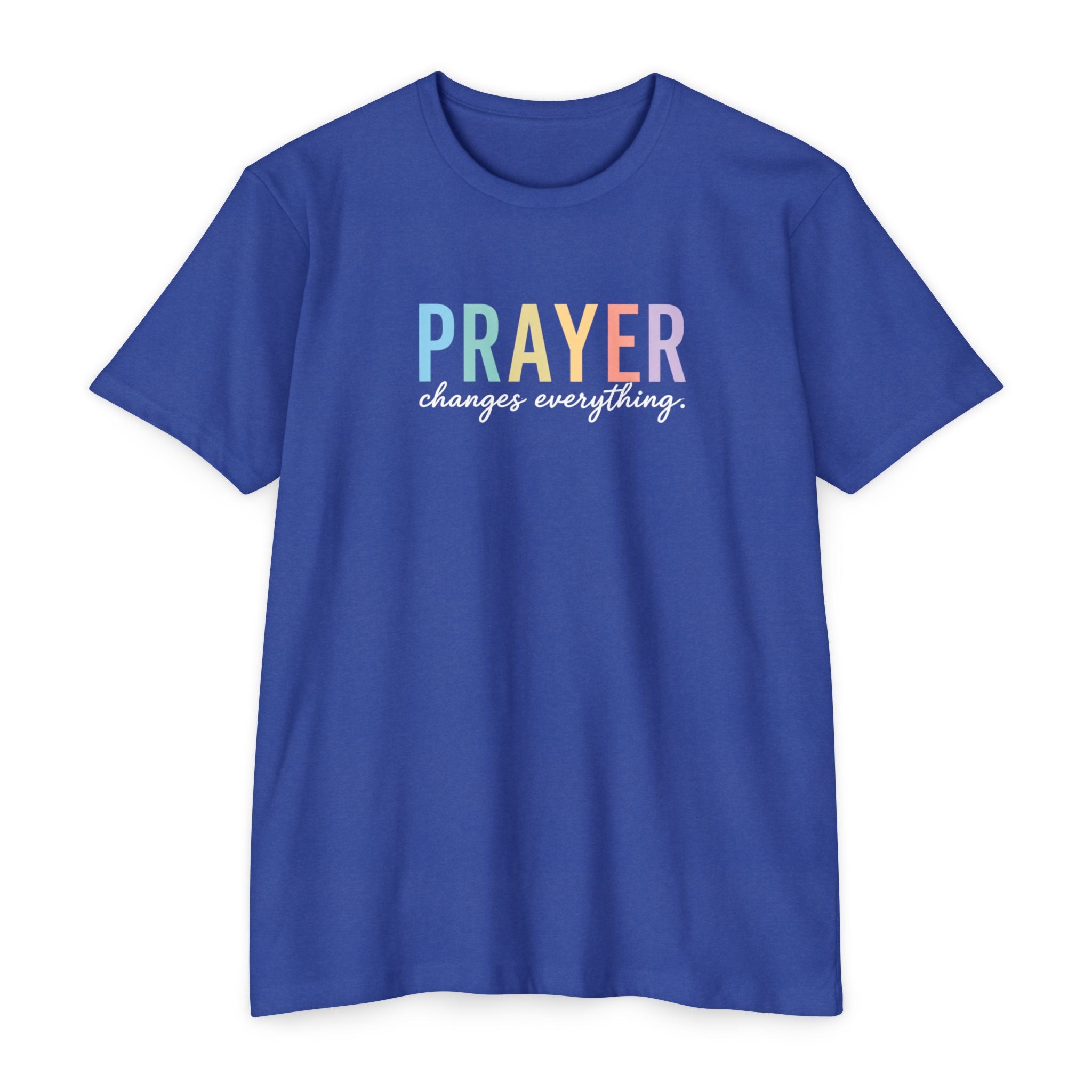 Womens Prayer Graphic T-Shirt — Colorful Typographic Faith Tee