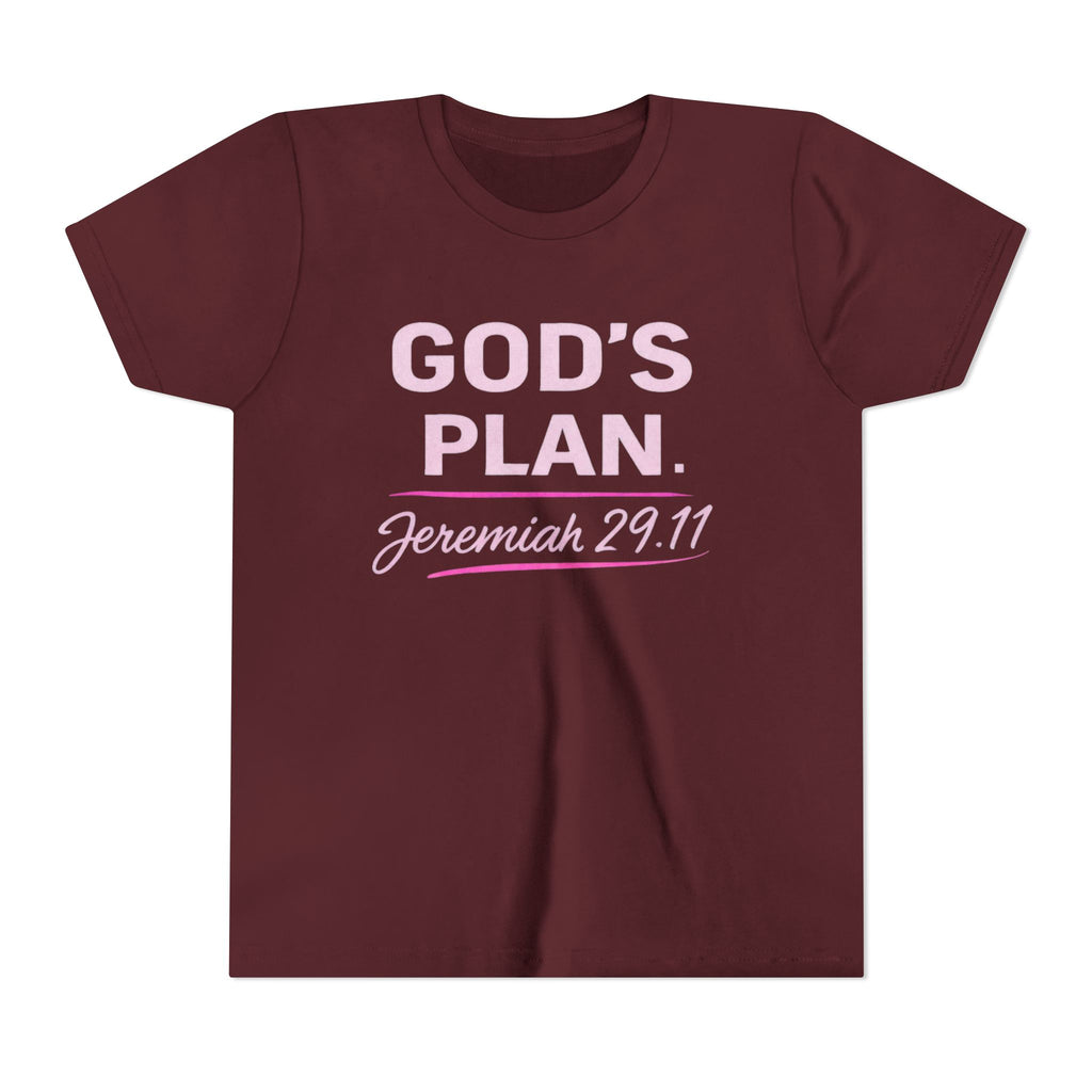 Girls Youth Tee — "God's Plan" Jeremiah 29:11 Christian Faith T-shirt