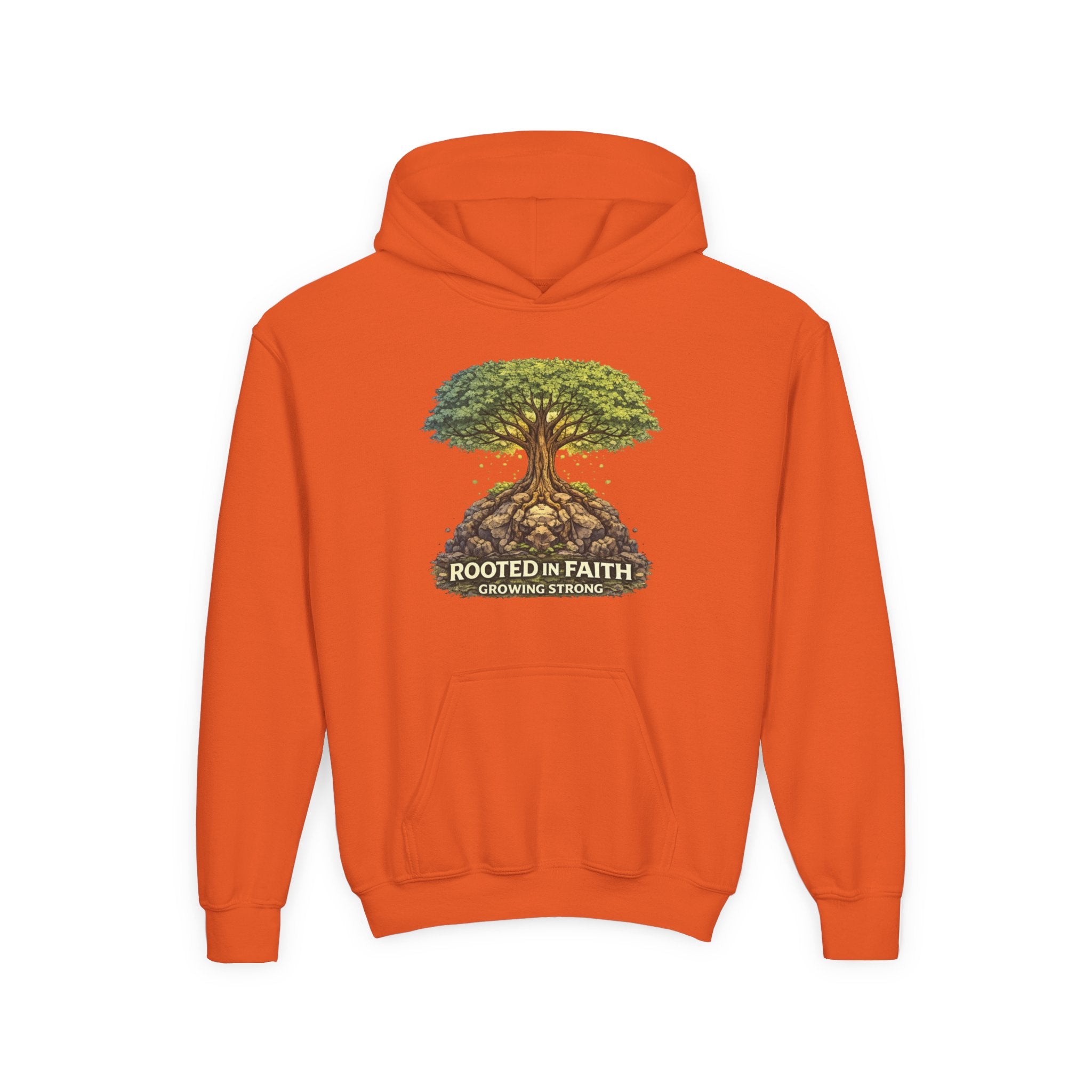 Rooted in Faith Youth Hoodie — Tree of Life Christian Sweatshirt
