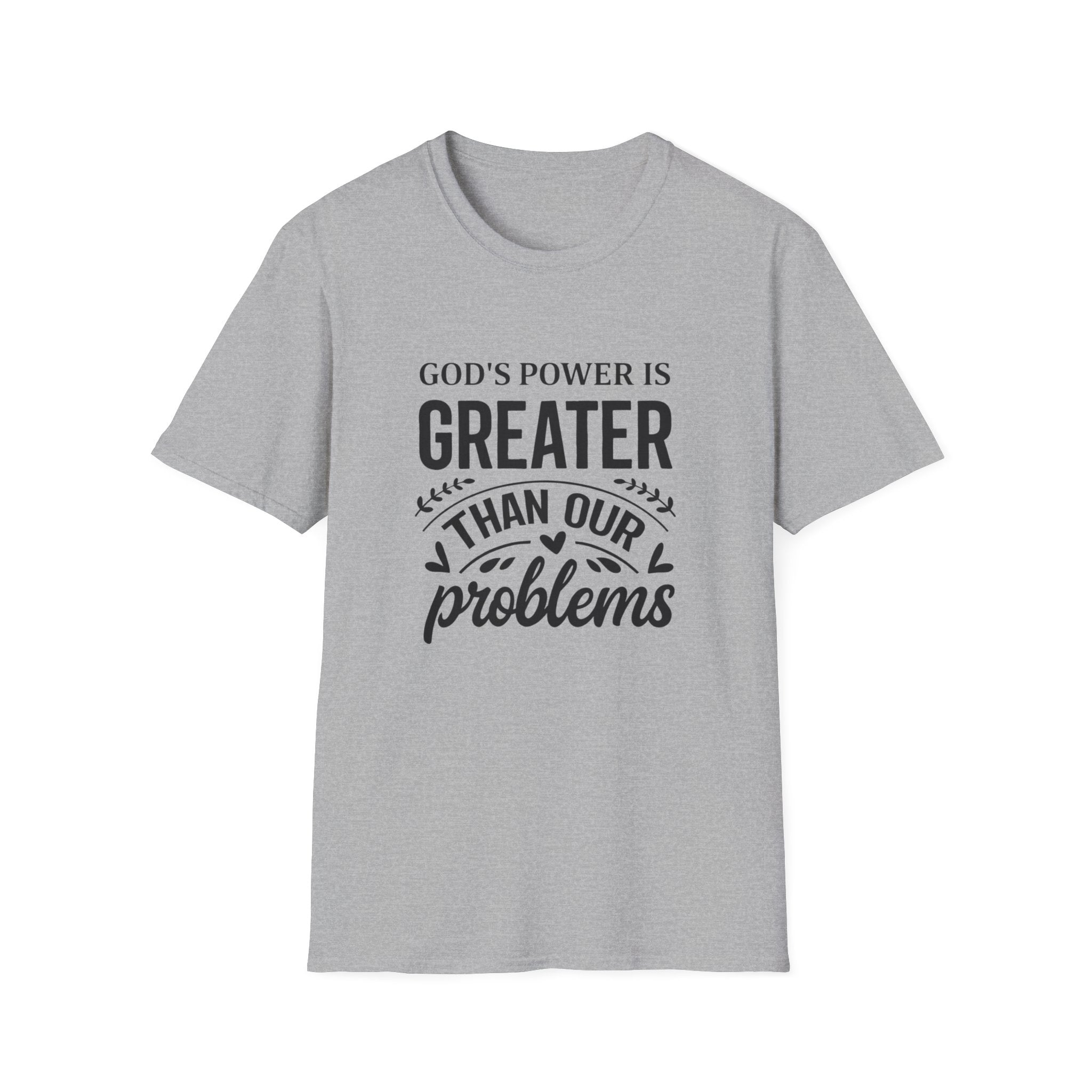 Womens Christian Faith T-Shirt — "God's Power Is Greater Than Our Problems" Inspirational Tee