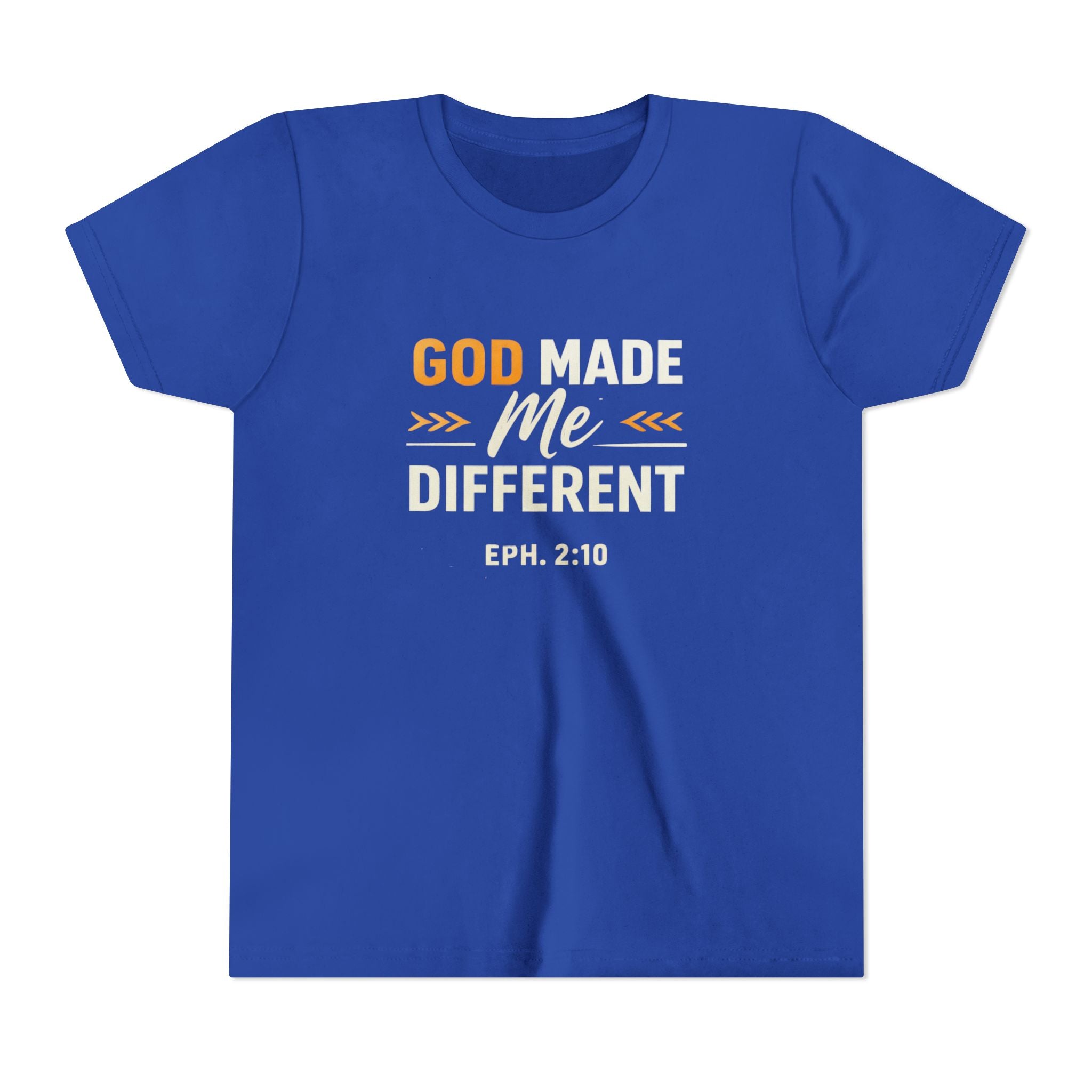 Girls Youth Tee – "God Made Me Different" Christian Kids T‑Shirt (Eph. 2:10)