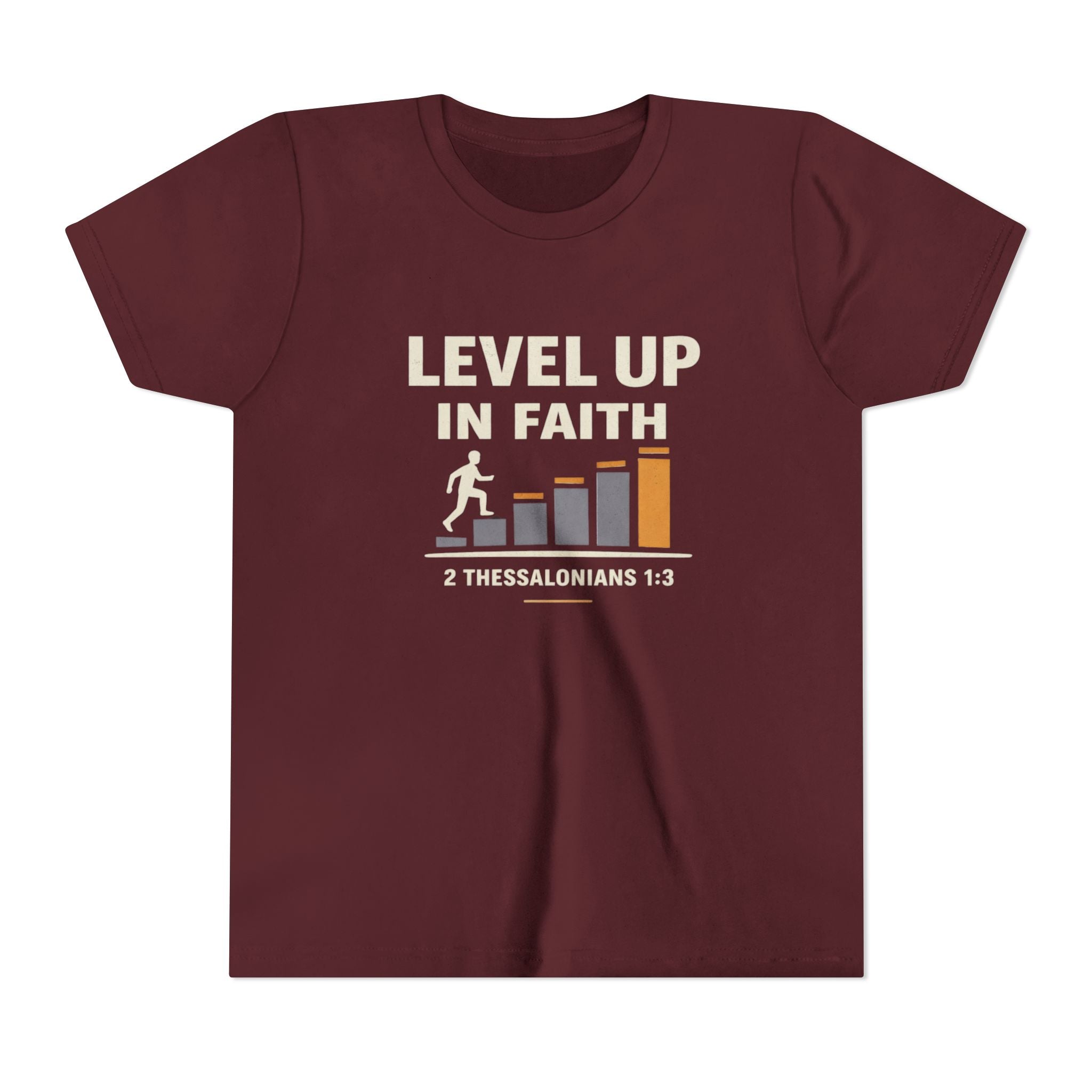 Boys Youth Tee - "Level Up in Faith" Christian Kids T-Shirt (2 Thessalonians 1:3)