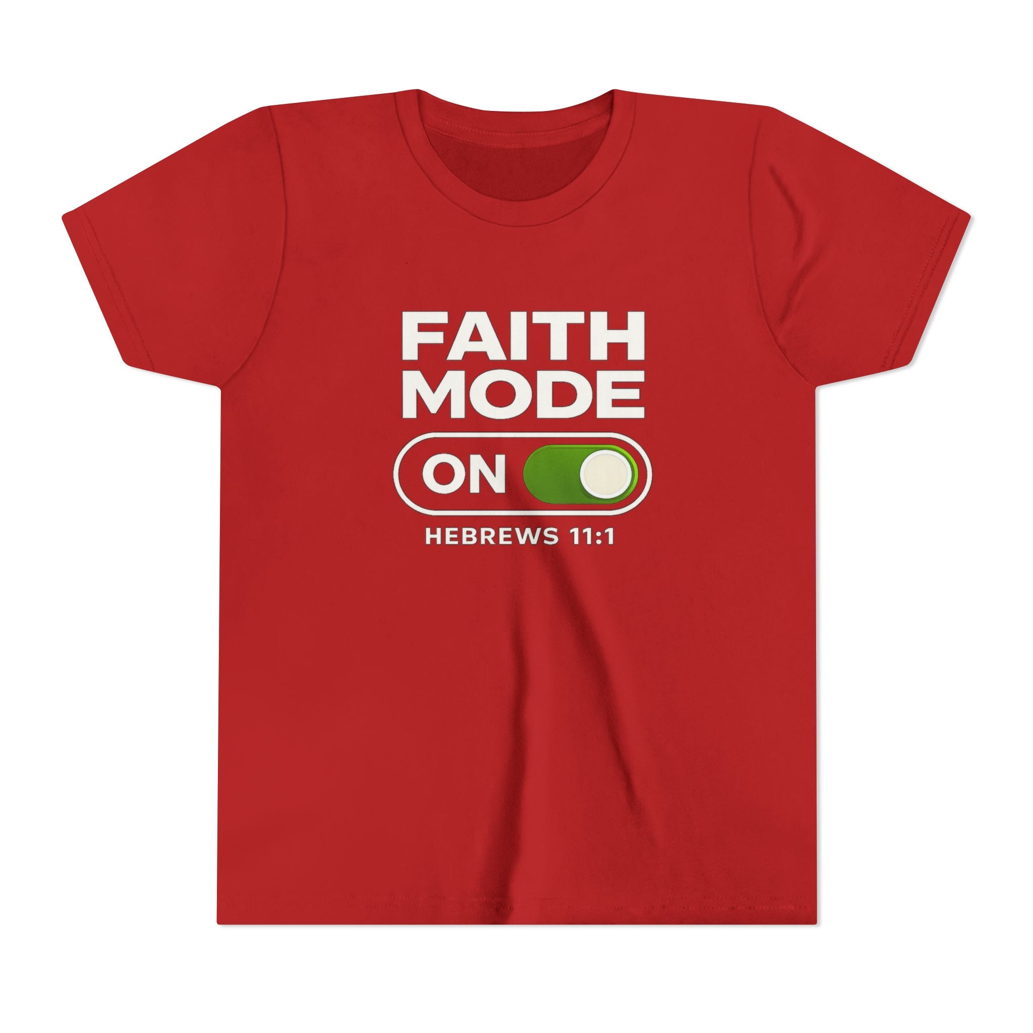 Youth Tee – "Faith Mode On" Christian Kids Shirt (Hebrews 11:1)