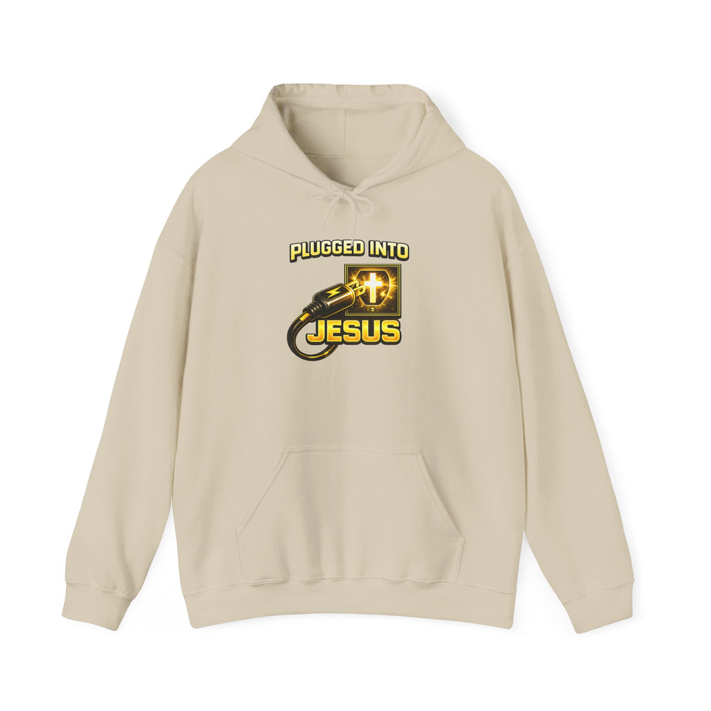 Plugged Into Jesus Hoodie — Christian Faith Graphic Pullover