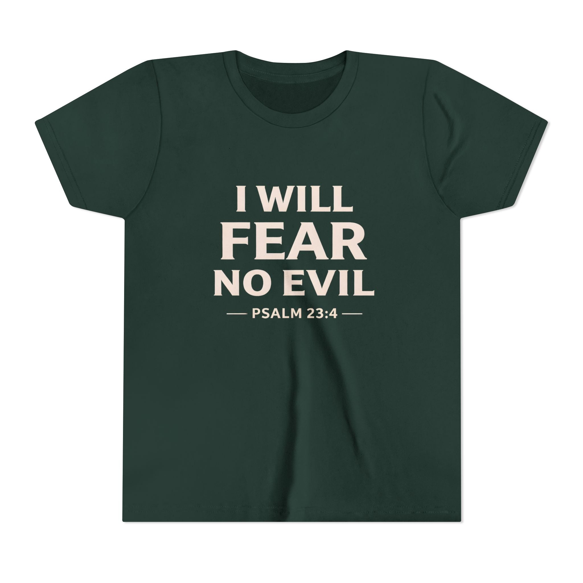 Boys Youth Tee – “I Will Fear No Evil” Psalm 23:4 Christian Faith Shirt