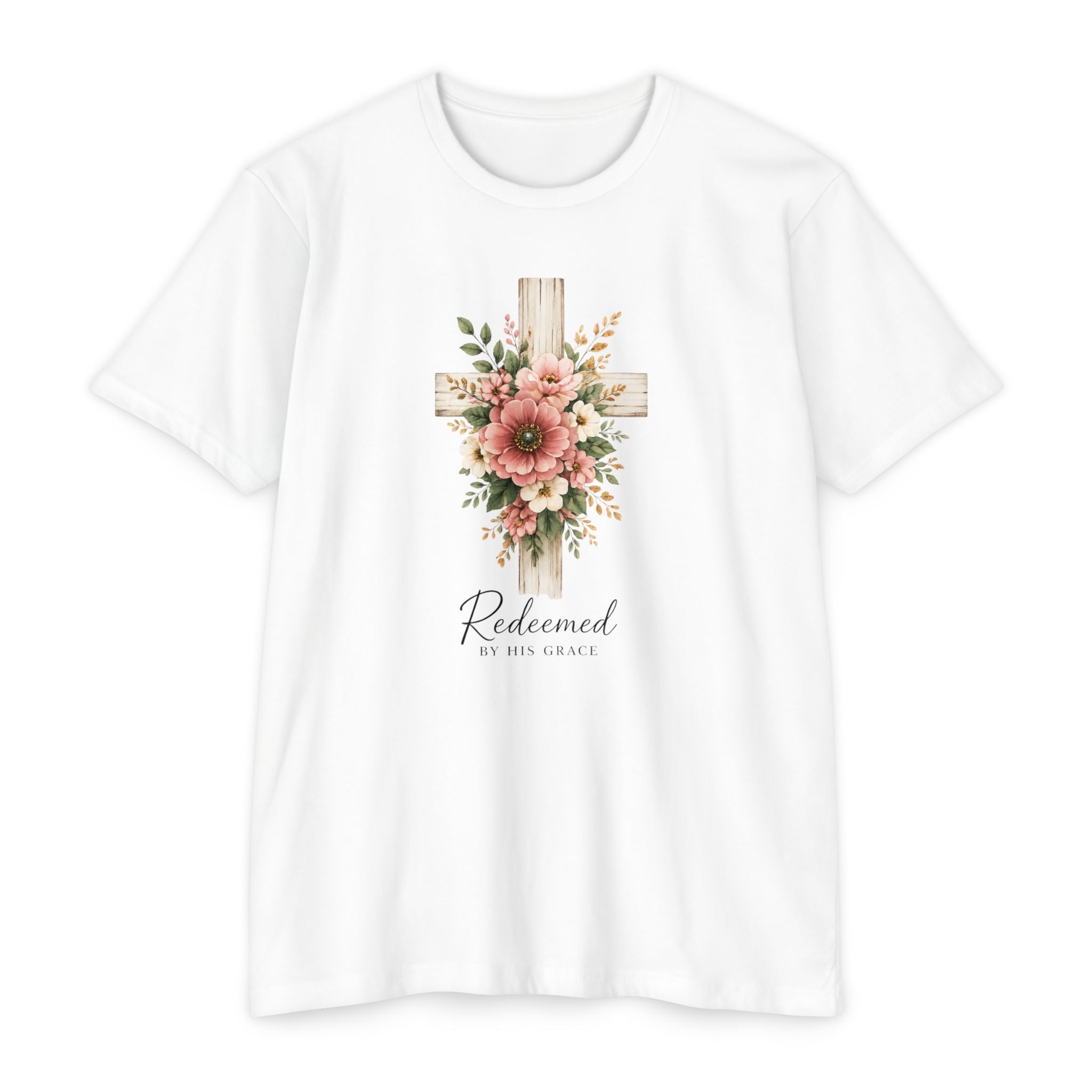 Womens Floral Cross Bouquet T-shirt | Botanical Flower Cross Graphic