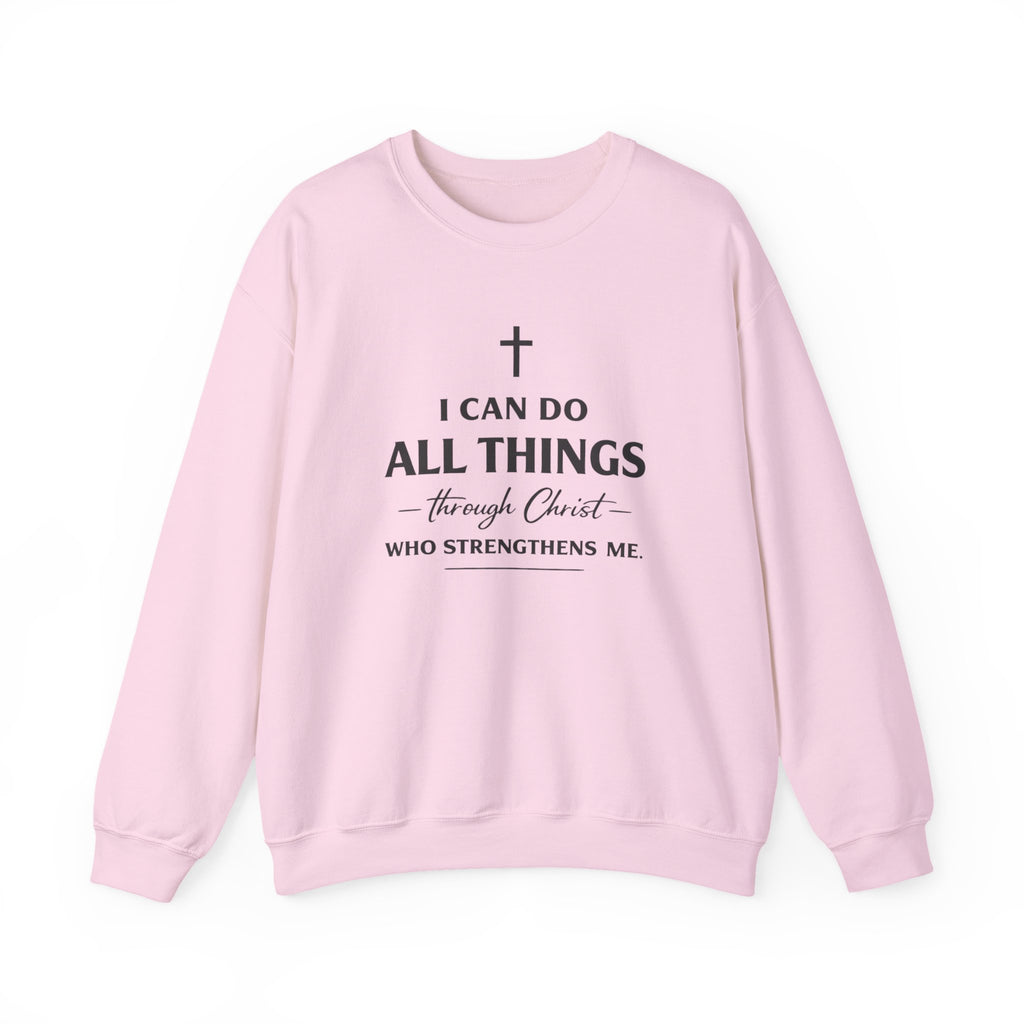 Womens Christian Crewneck Sweatshirt - "I Can Do All Things Through Christ" Inspirational Faith Pullover