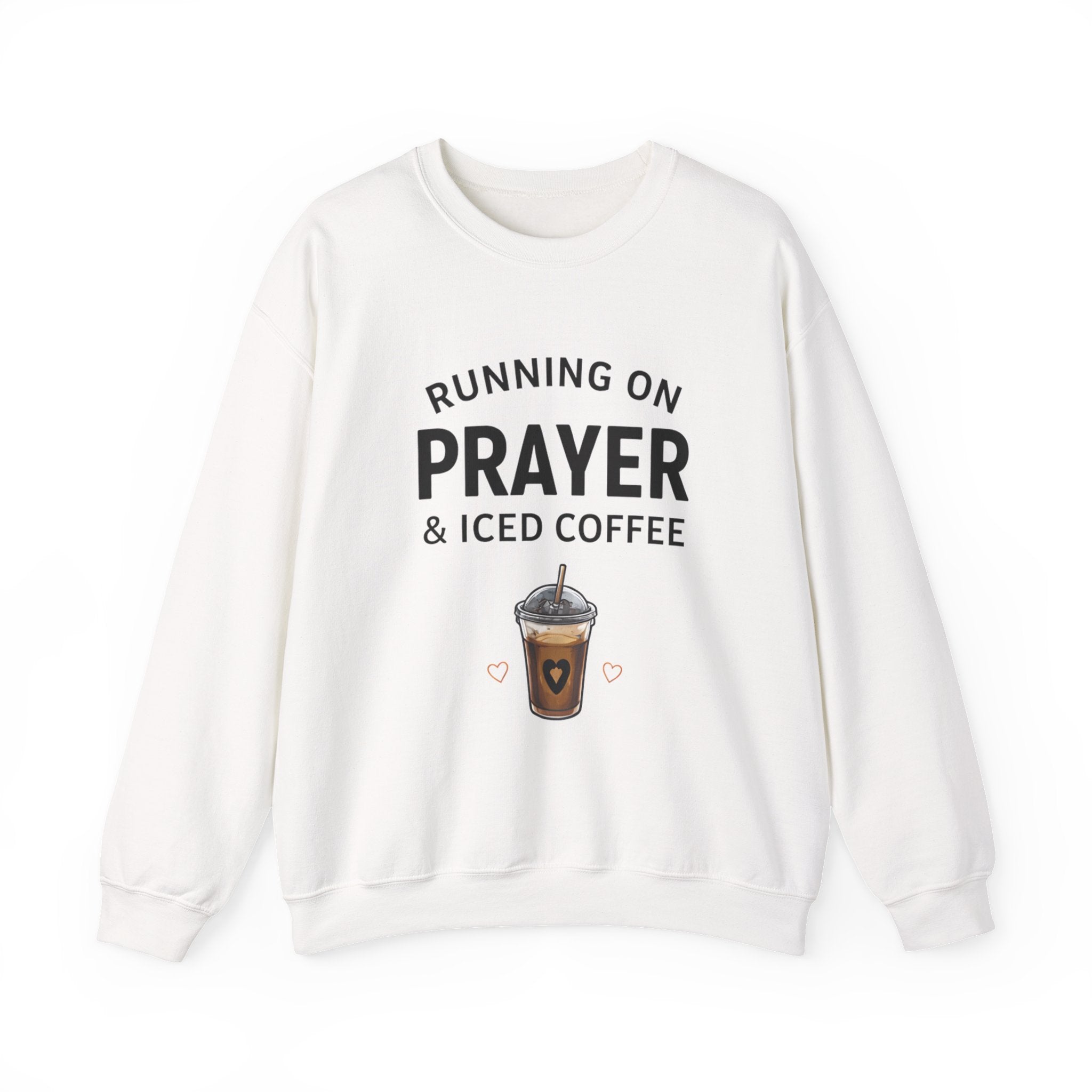 Womens Sweatshirt – "Running on Prayer & Iced Coffee" Crewneck